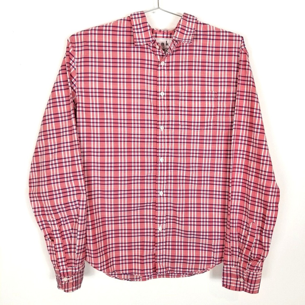 Frank & Eileen Men Plaid Button Down Shirt Sz S Pink Blue Long sleeve Preppy